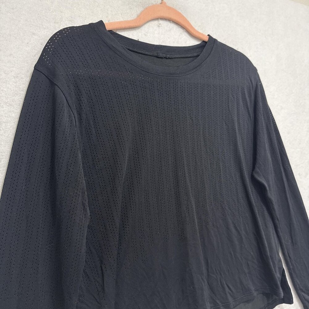 Lululemon Shirt Womens Large Black Long Sleeve Perforated Mesh Athletic Running - Picture 2 of 8